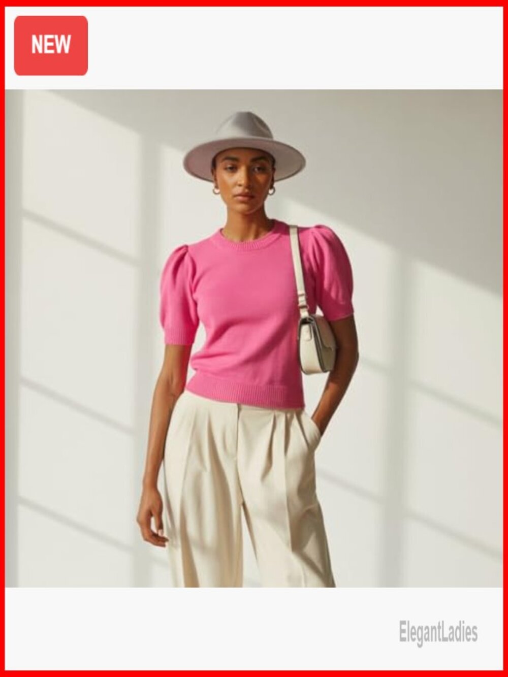 Puff Short Sleeve Sweater Top Spring Summer Trendy Crew Neck Casual Blouse - Picture 6 of 7